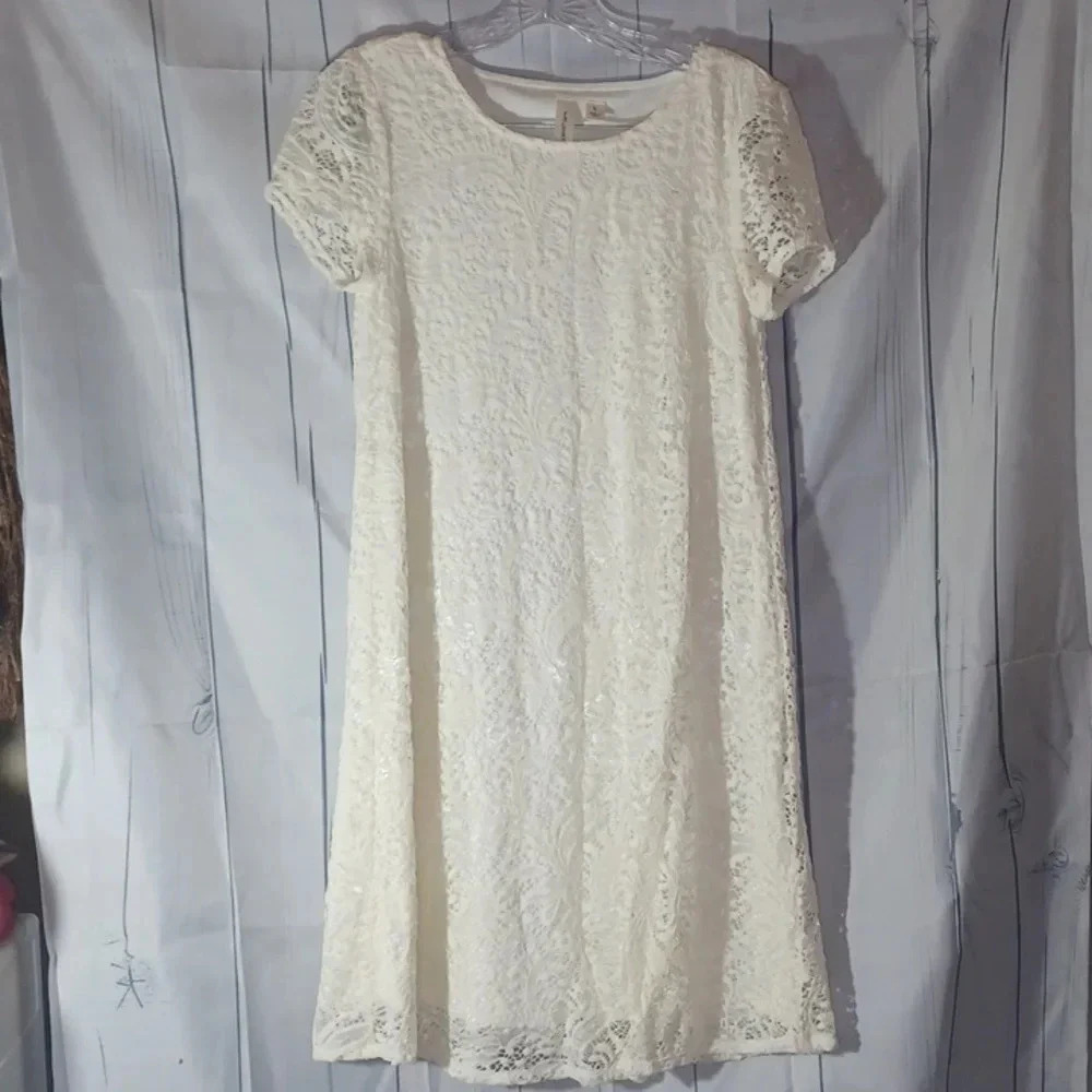 Tacera cream color shift boho cottagecore lace dress